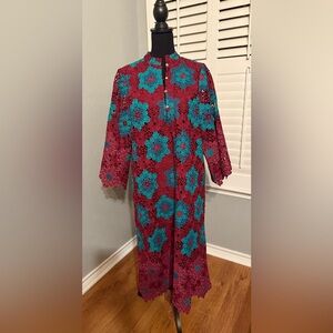 NWT J Marie Raven 3D Geometric Lace Button Front Dress Size Small